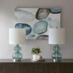 Ellipse Table Lamp Set Of 2 - Elegant Blue Glass Base with White Drum Shade - Image 4