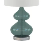 Ellipse Table Lamp Set Of 2 - Elegant Blue Glass Base with White Drum Shade - Image 5