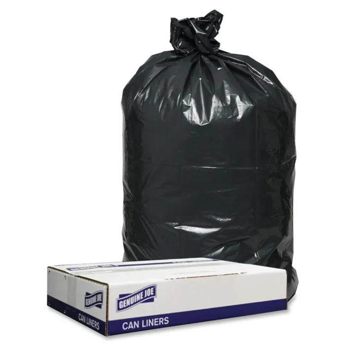Genuine Joe Low Density Black Can Liners - 60 Gallon Capacity, Heavy-Duty, Recycled Material - 100/Carton - Image 2