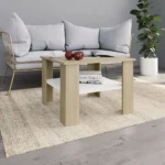vidaXL Modern White and Sonoma Oak Coffee Table with Storage Shelf - Engineered Wood, 23.6" x 23.6" x 16.5"
