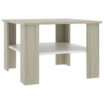vidaXL Modern White and Sonoma Oak Coffee Table with Storage Shelf - Engineered Wood, 23.6" x 23.6" x 16.5" - Image 2