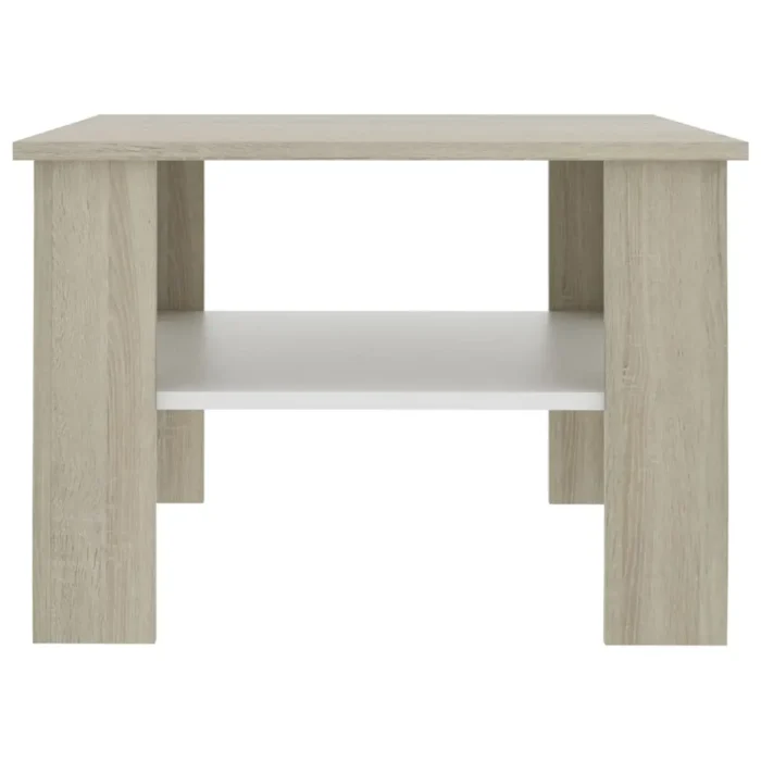 vidaXL Modern White and Sonoma Oak Coffee Table with Storage Shelf - Engineered Wood, 23.6" x 23.6" x 16.5" - Image 4
