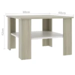 vidaXL Modern White and Sonoma Oak Coffee Table with Storage Shelf - Engineered Wood, 23.6" x 23.6" x 16.5" - Image 5