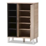Baxton Studio Adelina Mid-Century Modern Oak & Grey Shoe Cabinet - 1-Door, 10 Shelves, Stylish Storage Solution - Image 2