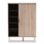 Baxton Studio Adelina Mid-Century Modern Oak & Grey Shoe Cabinet - 1-Door, 10 Shelves, Stylish Storage Solution - Image 3