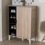 Baxton Studio Adelina Mid-Century Modern Oak & Grey Shoe Cabinet - 1-Door, 10 Shelves, Stylish Storage Solution - Image 5