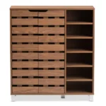 Modern & Contemporary Walnut Medium Brown Wood 2-Door Shoe Cabinet with Open Shelves