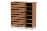 Modern & Contemporary Walnut Medium Brown Wood 2-Door Shoe Cabinet with Open Shelves - Image 2