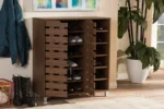 Modern & Contemporary Walnut Medium Brown Wood 2-Door Shoe Cabinet with Open Shelves - Image 4