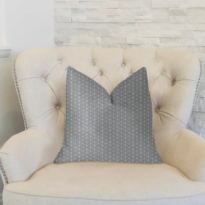 Myriad Hexagon Blue and Beige Luxury Throw Pillow - Handmade Comfort | Made in USA - Image 6