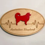 Australian Shepherd 3D Heartbeat Magnet Unique Laser Etched Wood Design