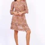 Chiffon Paisley Print Camel Long Sleeve Mini Dress - Perfect for Any Occasion