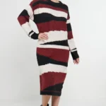 Abstract Striped Jumper Dress In Red - Chic & Cozy Longline Design | Women's Fashion