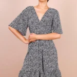 Floral Print Flute Sleeve Mini Skater Dress - Black | Chic Summer Fashion