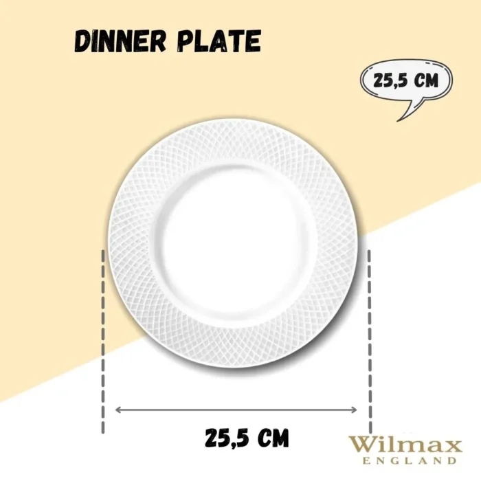 Elegant White Dinner Plate with Embossed Wide Rim | 10" Inch Fine Porcelain Plate by Wilmax Perfect for Special Occasions - Image 11