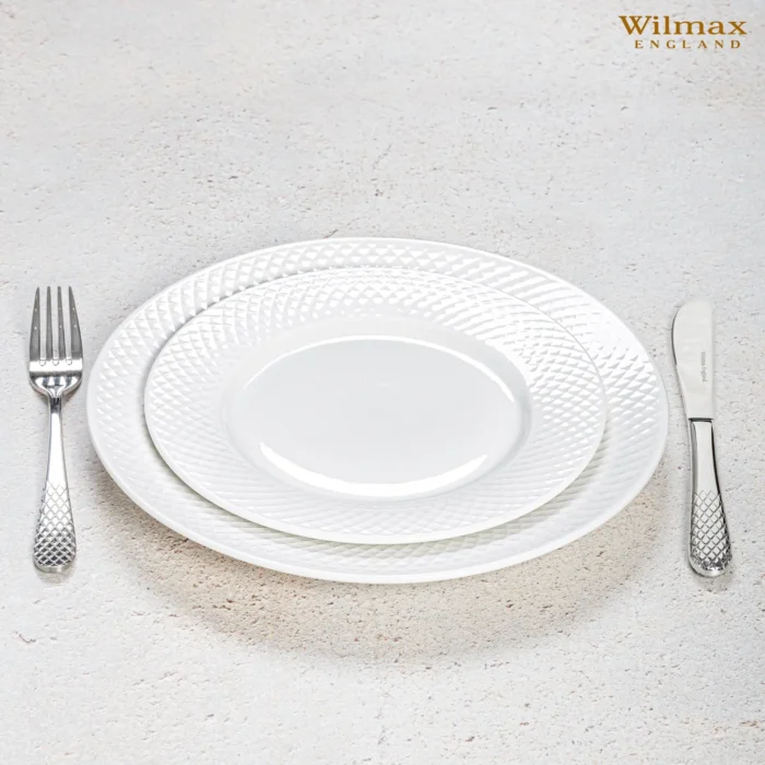 Elegant White Dinner Plate with Embossed Wide Rim | 10" Inch Fine Porcelain Plate by Wilmax Perfect for Special Occasions - Image 14