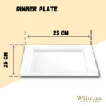 Elegant White Porcelain Dinner Plate 10" x 10" | 25 cm x 25 cm - Premium Tableware by WILMAX - Image 10