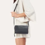 Stylish and Practical Zip Around Crossbody Pebble - Genuine Pebble Leather, 2 Zipper Compartments, Adjustable Shoulder Strap