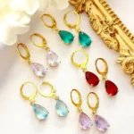18K Gold Plated Rainbow Teardrop Hoops - Dainty & Sparkling Cubic Zirconia Earrings - Hypoallergenic & Nickel-Free