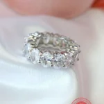925 Sterling Silver Oval CZ Band Ring - Elegant, Hypoallergenic, Nickel-Free, and Water-Friendly 18K White Gold Plated Jewelry