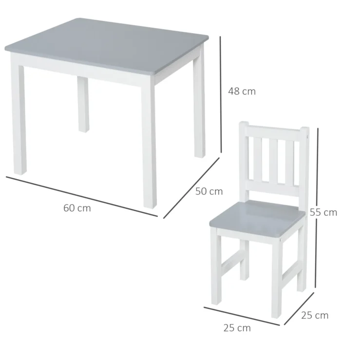 HOMCOM 3-Piece Kids Table and Chair Set - Grey Toddler Preschool Desk for Study, Rest, and Snack Time - Image 2