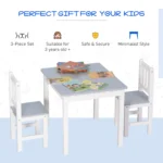 HOMCOM 3-Piece Kids Table and Chair Set - Grey Toddler Preschool Desk for Study, Rest, and Snack Time - Image 5