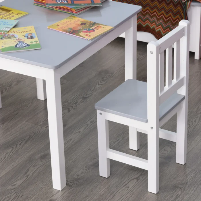HOMCOM 3-Piece Kids Table and Chair Set - Grey Toddler Preschool Desk for Study, Rest, and Snack Time - Image 7
