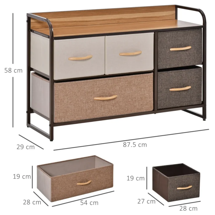 HOMCOM 5-Drawer Dresser - Modern Linen Fabric Chest with Steel Frame & Wooden Top for Bedroom, Hallway, and Entryway Storage - Image 2