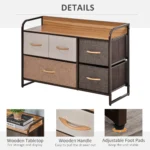 HOMCOM 5-Drawer Dresser - Modern Linen Fabric Chest with Steel Frame & Wooden Top for Bedroom, Hallway, and Entryway Storage - Image 5