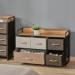 HOMCOM 5-Drawer Dresser - Modern Linen Fabric Chest with Steel Frame & Wooden Top for Bedroom, Hallway, and Entryway Storage - Image 6