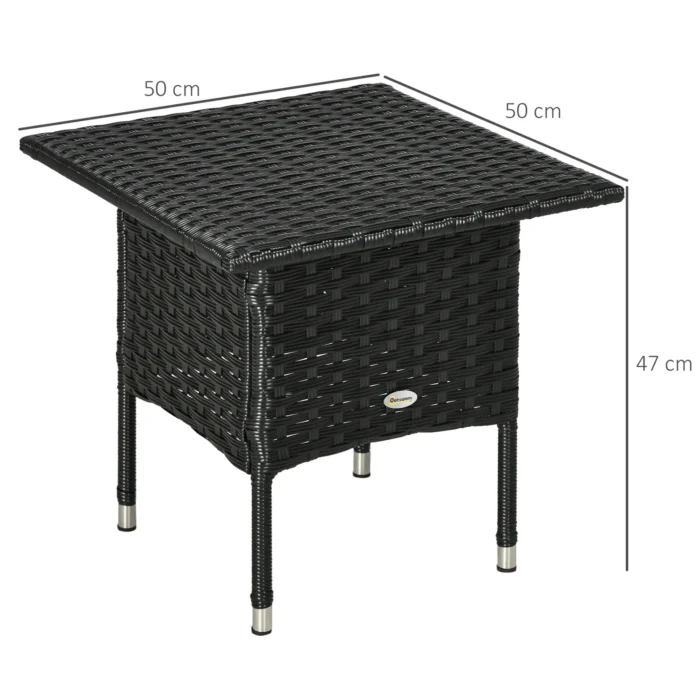 Outsunny Black Rattan Side Table | Durable Outdoor Coffee Table for Patio & Garden - Image 2