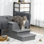 PawHut 3 Step Dog Steps with Storage Boxes - Cat Stairs for Bed, Pet Ladder for Couch, Sofa - Light Grey