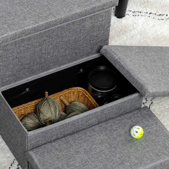 PawHut 3 Step Dog Steps with Storage Boxes - Cat Stairs for Bed, Pet Ladder for Couch, Sofa - Light Grey - Image 7