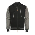 Luxurious Black Grey Hooded Cashmere Sweater in Seed Stitch | Cascais Premium Knitwear
