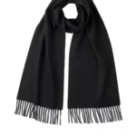Black Cashmere Scarf - Luxury Soft 100% Cashmere, Woven Plain, Elegant Wave Effect, Tassels, Gift Box