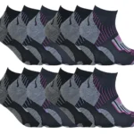 12 Pairs Women's Black Cycling Socks - Moisture Wicking, Cushioned, Ankle Length - Perfect for Summer Rides