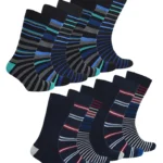 12 Pairs of Men's Cushioned Bamboo Socks - Soft, Moisture-Wicking, Antibacterial Striped Patterns