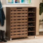 Modern & Contemporary Walnut Medium Brown Wood 2-Door Shoe Cabinet with Open Shelves - Image 6