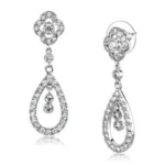 Elegant Rhodium Brass Earrings with AAA Grade Clear CZ Stones - 3W1351