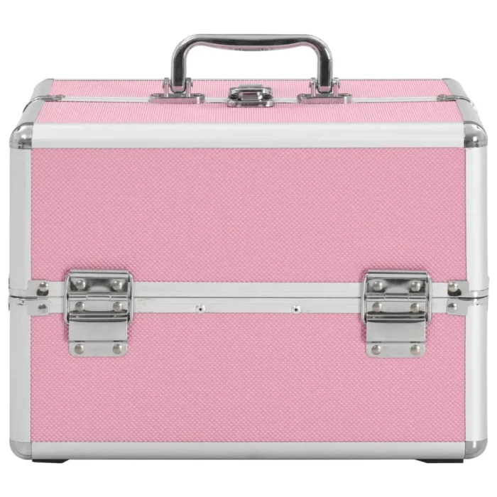 vidaXL Pink Aluminium Make-up Case 22x30x21 cm - Stylish & Portable Cosmetic Organizer for Beauty Enthusiasts - Image 3