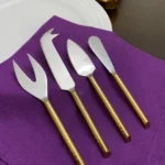 Golden Cheese Knives Set of 4 - Elegant Stainless Steel with Hammered Handles - Perfect for All Cheese Types - Ideal Gift for Housewarming & Special Occasions