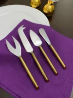 Golden Cheese Knives Set of 4 - Elegant Stainless Steel with Hammered Handles - Perfect for All Cheese Types - Ideal Gift for Housewarming & Special Occasions