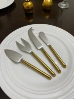 Golden Cheese Knives Set of 4 - Elegant Stainless Steel with Hammered Handles - Perfect for All Cheese Types - Ideal Gift for Housewarming & Special Occasions - Image 3