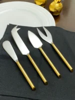 Golden Cheese Knives Set of 4 - Elegant Stainless Steel with Hammered Handles - Perfect for All Cheese Types - Ideal Gift for Housewarming & Special Occasions - Image 2
