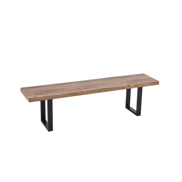 Bazely Industrial Chic Oak Wood Dining Bench with Black Metal Base - Rustic & Durable Seating - Image 1