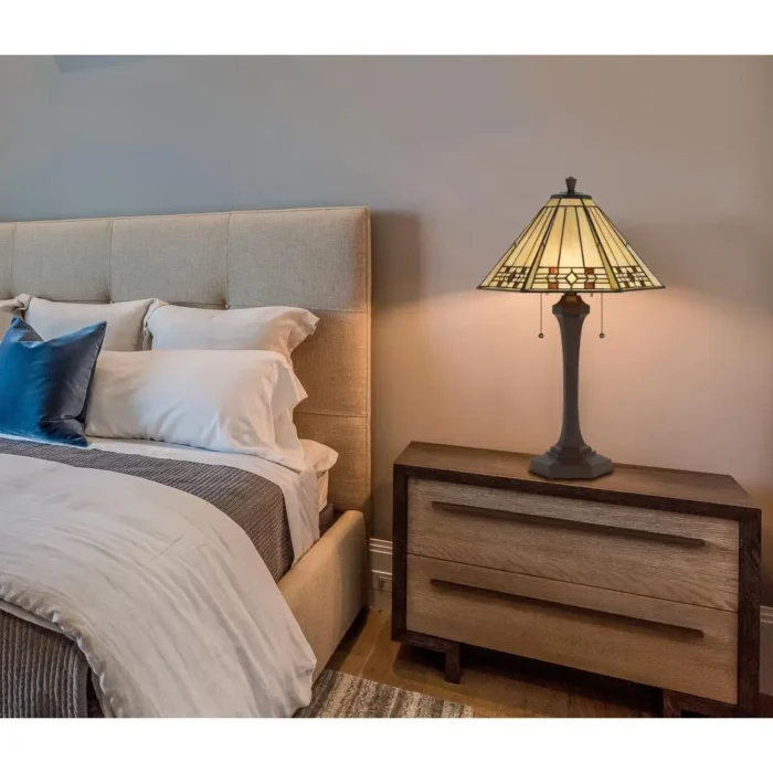 Elegant 60W x 2 Tiffany Table Lamp - Stained Glass Shade & Double Socket Design - Image 3