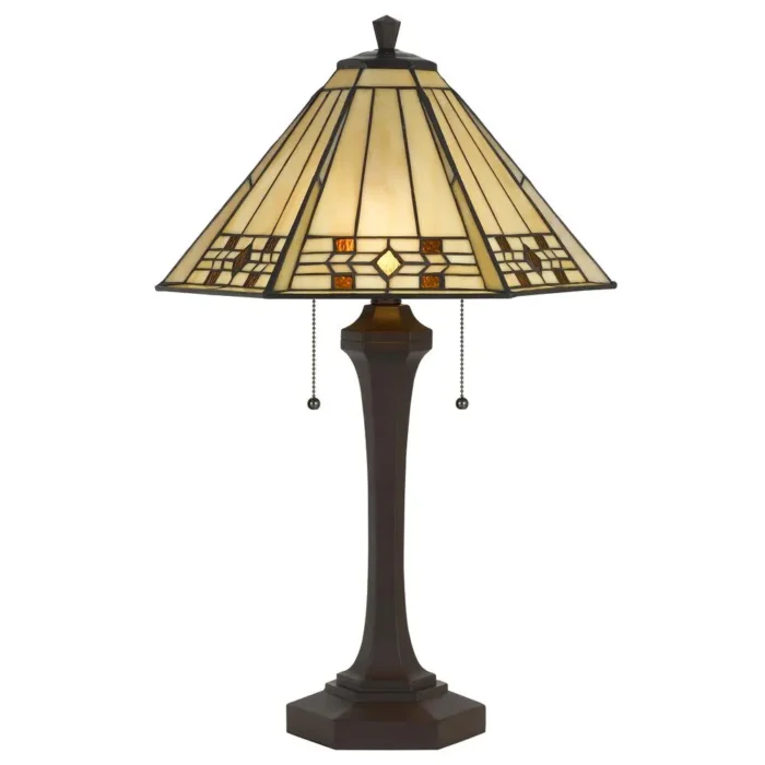 Elegant 60W x 2 Tiffany Table Lamp - Stained Glass Shade & Double Socket Design - Image 4