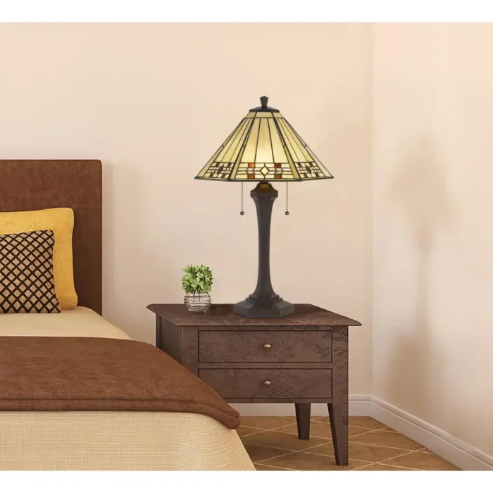 Elegant 60W x 2 Tiffany Table Lamp - Stained Glass Shade & Double Socket Design - Image 5