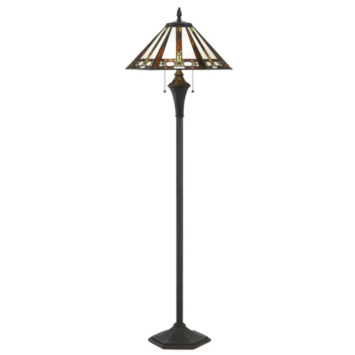 60W X 2 Tiffany Floor Lamp with Colorful Stained Glass Shade & Double Pull Chain - Image 3