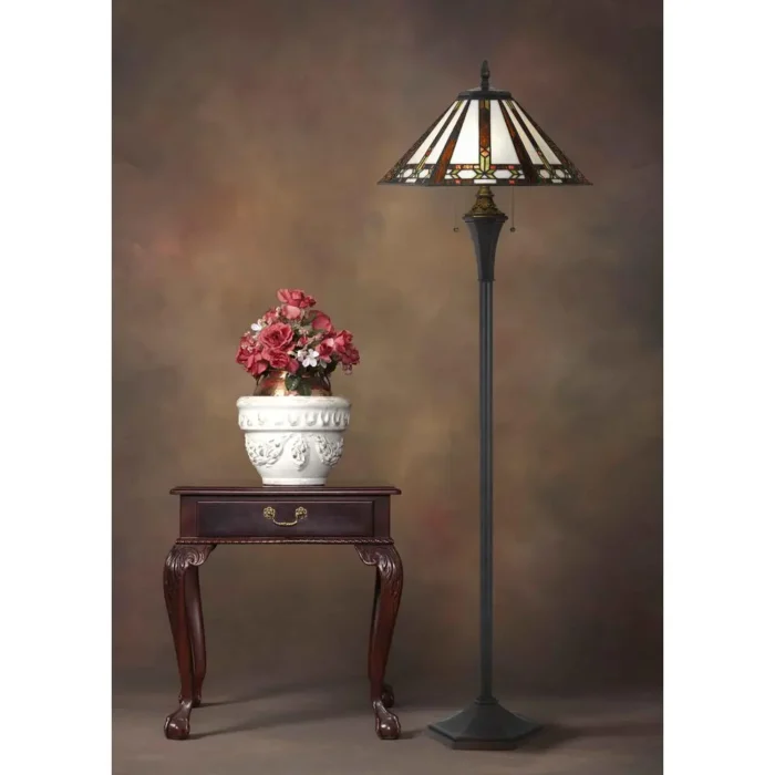 60W X 2 Tiffany Floor Lamp with Colorful Stained Glass Shade & Double Pull Chain - Image 4